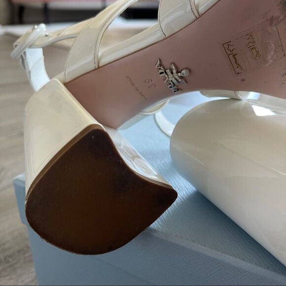 Prada White Box Patent Caged 85mm Sandals - Picture 12 of 12